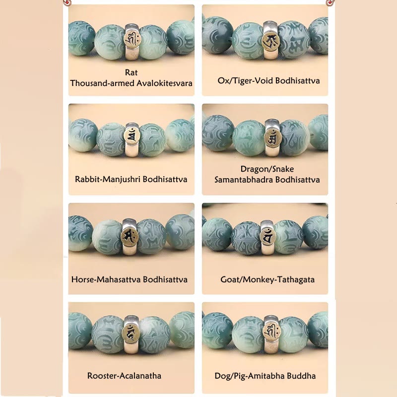 Buddha Stones Chiński zodiak Natal Budda Bodhi Nasiona Om Mani Padme Hum Grawerowana bransoletka mądrości