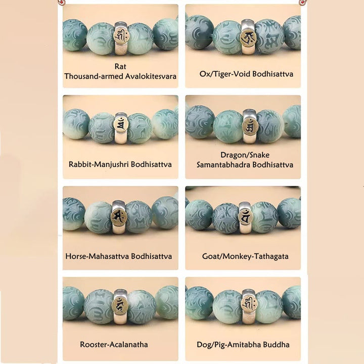 Buddha Stones Chiński zodiak Natal Budda Bodhi Nasiona Om Mani Padme Hum Grawerowana bransoletka mądrości