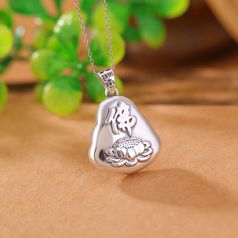 Buddha Stones 999 Srebro Sterling Śmiejący się Budda Cyjan Jade Lotus Naszyjnik Sukcesu Łańcuszek Wisiorek - image 4