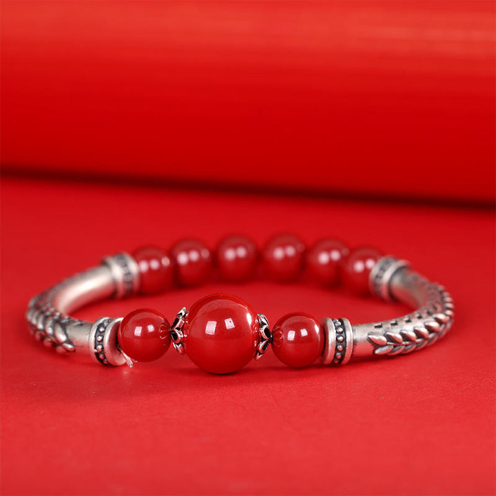 Bransoletka z Buddha Stones 999 Srebro Sterlingowe Kłosy Pszenicy Cynobrowej Błogosławieństwo