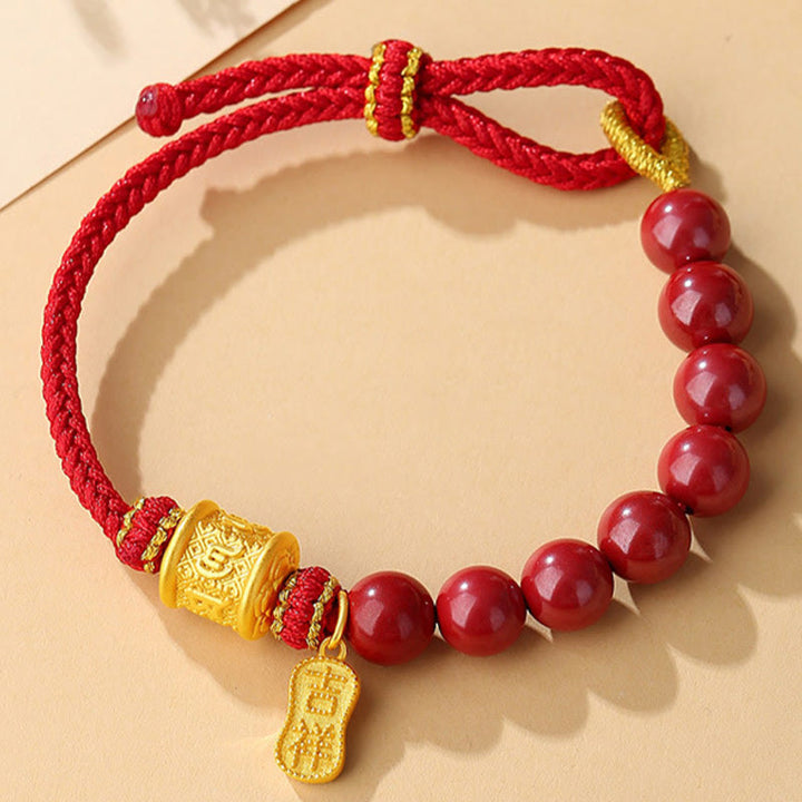 Buddha Stones 999 Srebro Sterling Sześć Prawdziwych Słów Om Mani Padme Hum Bransoletka Błogosławieństwa z Cynobru - image 11