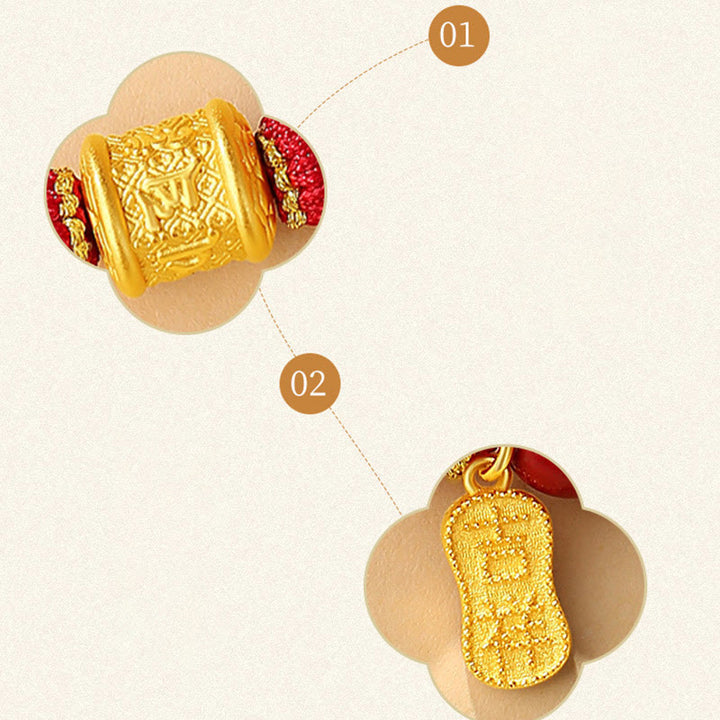 Buddha Stones 999 Srebro Sterling Sześć Prawdziwych Słów Om Mani Padme Hum Bransoletka Błogosławieństwa z Cynobru - image 12