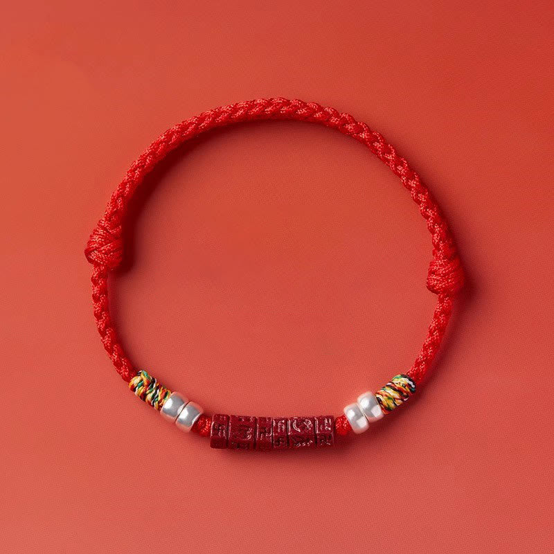 Buddha Stones 925 Srebro Sterlingowe Om Mani Padme Hum Cinnabar Blessing Bransoletka Dla Dzieci Dorosłych