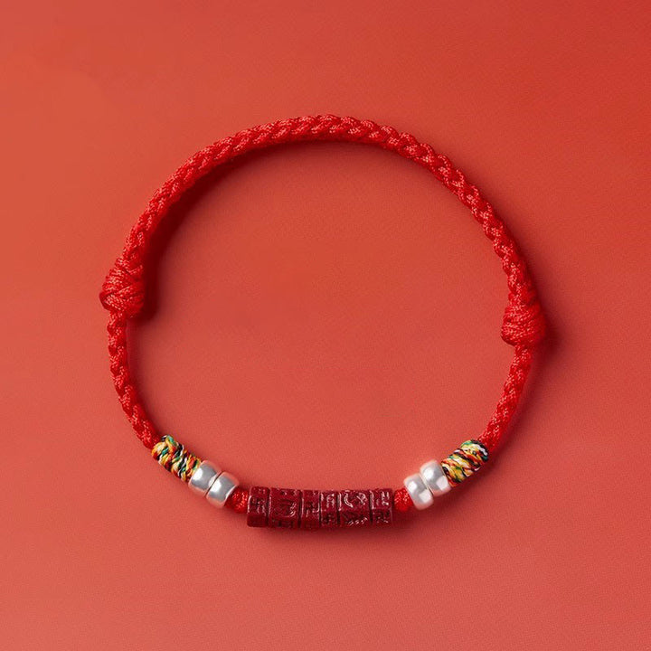 Buddha Stones 925 Srebro Sterlingowe Om Mani Padme Hum Cinnabar Blessing Bransoletka Dla Dzieci Dorosłych