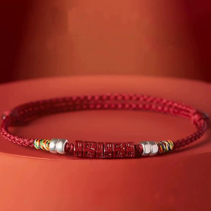 Buddha Stones 925 Srebro Sterlingowe Om Mani Padme Hum Cinnabar Blessing Bransoletka Dla Dzieci Dorosłych