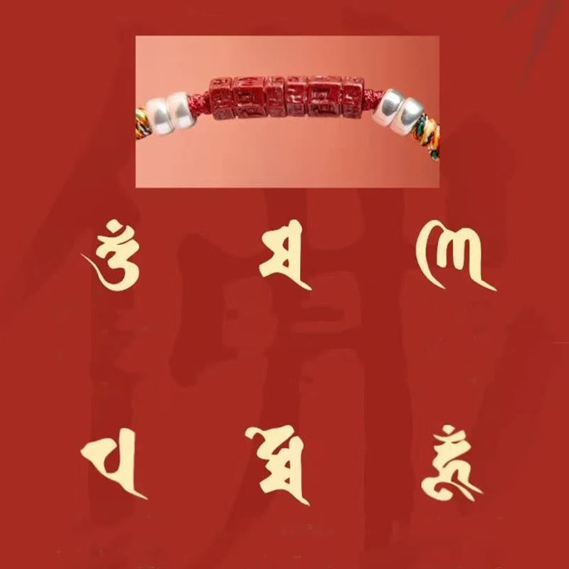 Buddha Stones 925 Srebro Sterlingowe Om Mani Padme Hum Cinnabar Blessing Bransoletka Dla Dzieci Dorosłych