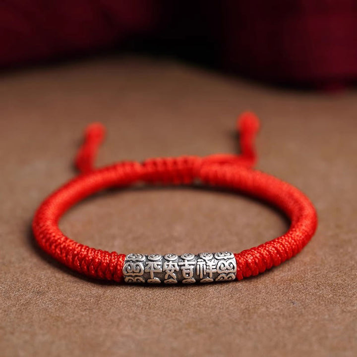 Buddha Stones Ręcznie robione 999 Srebro Sterlingowe Pokój i Szczęście Om Mani Padme Hum Bransoletka Sznurkowa