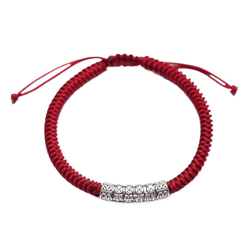 Buddha Stones Ręcznie robione 999 Srebro Sterlingowe Pokój i Szczęście Om Mani Padme Hum Bransoletka Sznurkowa - image 14