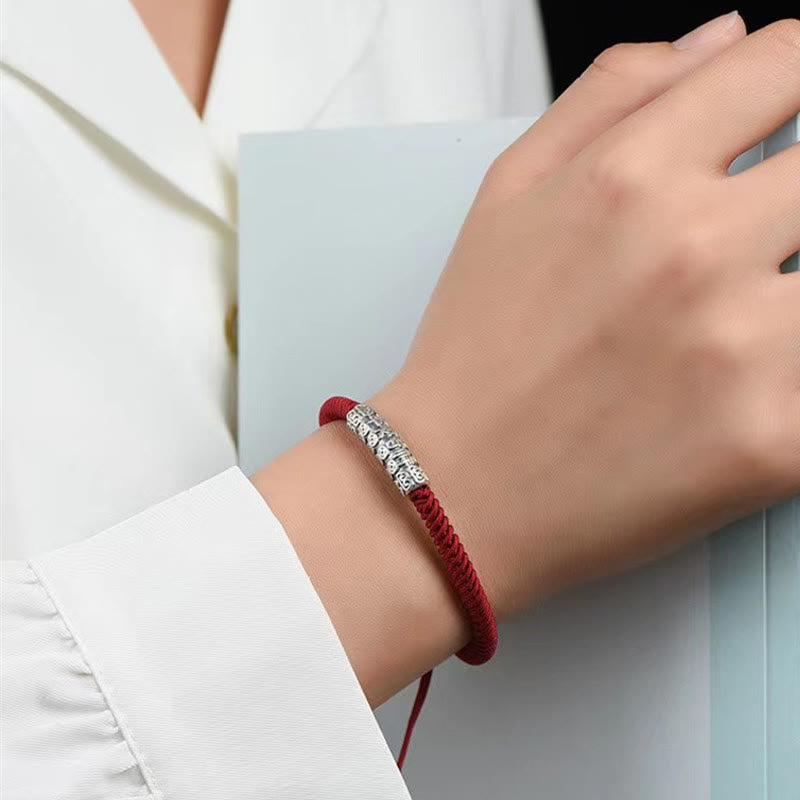 Buddha Stones Ręcznie robione 999 Srebro Sterlingowe Pokój i Szczęście Om Mani Padme Hum Bransoletka Sznurkowa - image 8