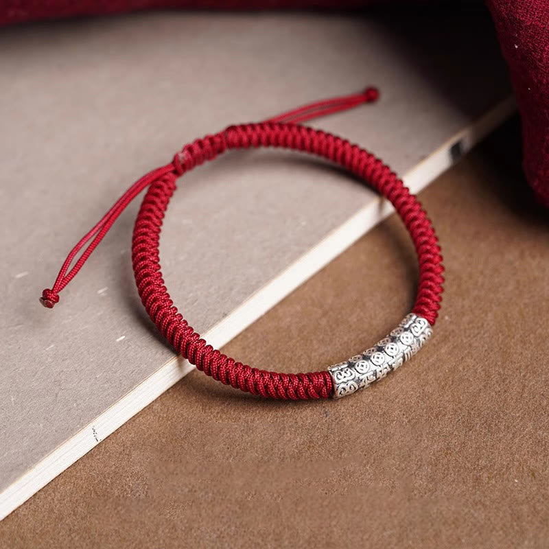 Buddha Stones Ręcznie robione 999 Srebro Sterlingowe Pokój i Szczęście Om Mani Padme Hum Bransoletka Sznurkowa - image 3