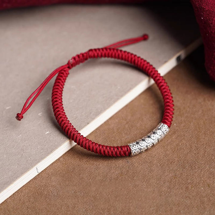 Buddha Stones Ręcznie robione 999 Srebro Sterlingowe Pokój i Szczęście Om Mani Padme Hum Bransoletka Sznurkowa - image 3