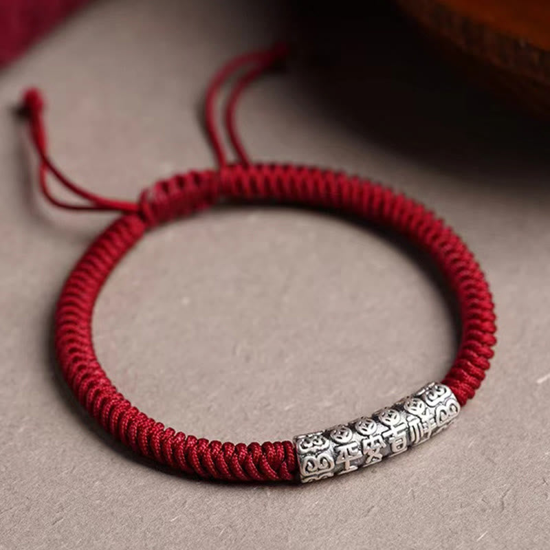 Buddha Stones Ręcznie robione 999 Srebro Sterlingowe Pokój i Szczęście Om Mani Padme Hum Bransoletka Sznurkowa - image 2