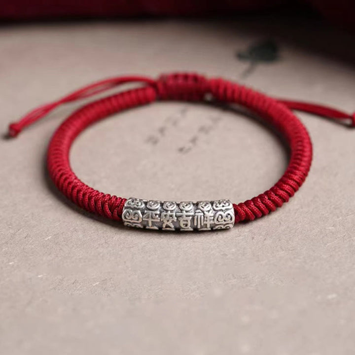 Buddha Stones Ręcznie robione 999 Srebro Sterlingowe Pokój i Szczęście Om Mani Padme Hum Bransoletka Sznurkowa - image 10