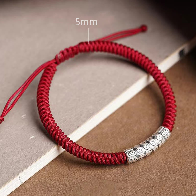 Buddha Stones Ręcznie robione 999 Srebro Sterlingowe Pokój i Szczęście Om Mani Padme Hum Bransoletka Sznurkowa - image 11