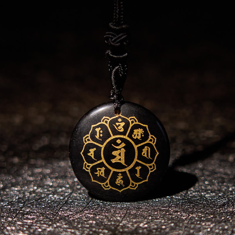 Buddha Stones Om Mani Padme Hum Naturalne Różnorodne Kryształowe Czarne Obsydianowe Naszyjnik Siła Wisiorek - Czarny obsydian - image 0