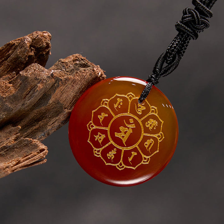 Buddha Stones Om Mani Padme Hum Naturalne Różnorodne Kryształowe Czarne Obsydianowe Naszyjnik Siła Wisiorek