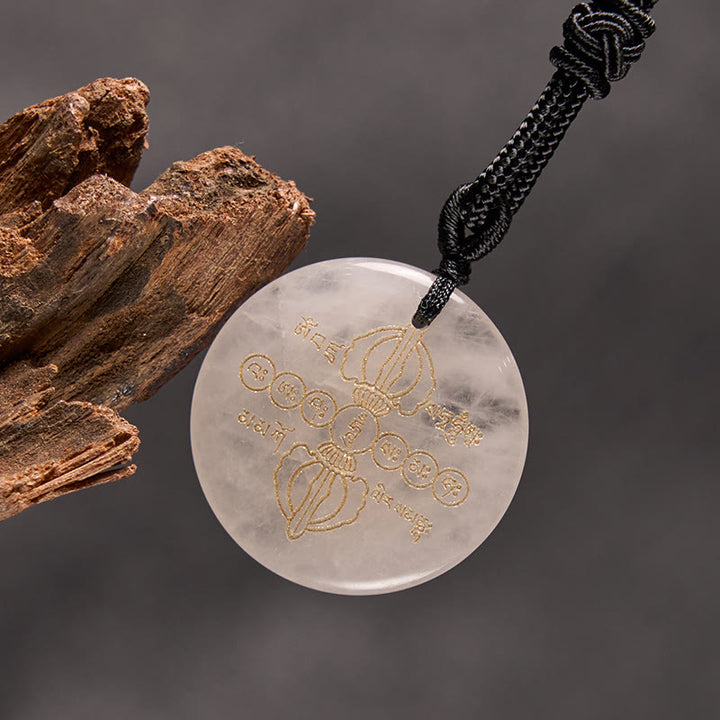 Buddha Stones Wadżra Dorje Wzór Sanskrycki Naturalny Różnorodny Kryształ Czarny Obsydian Spełnienie Naszyjnik Wisiorek