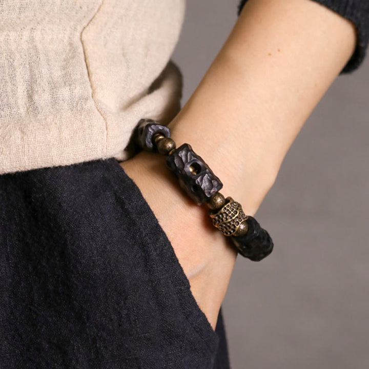 Bransoletka Buddha Stones Ebony Wood Copper Brass Calm