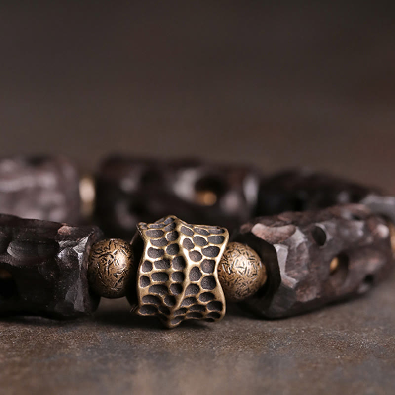 Bransoletka Buddha Stones Ebony Wood Copper Brass Calm