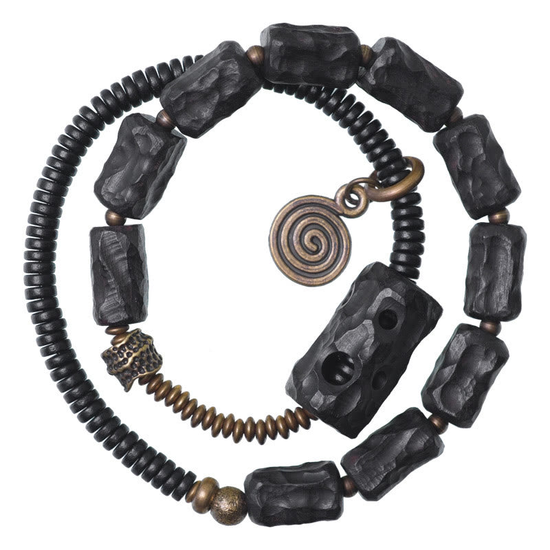 Bransoletka Buddha Stones Ebony Drewno Miedź Mosiądz Czerwony Agat Pokój Podwójne Owijanie
