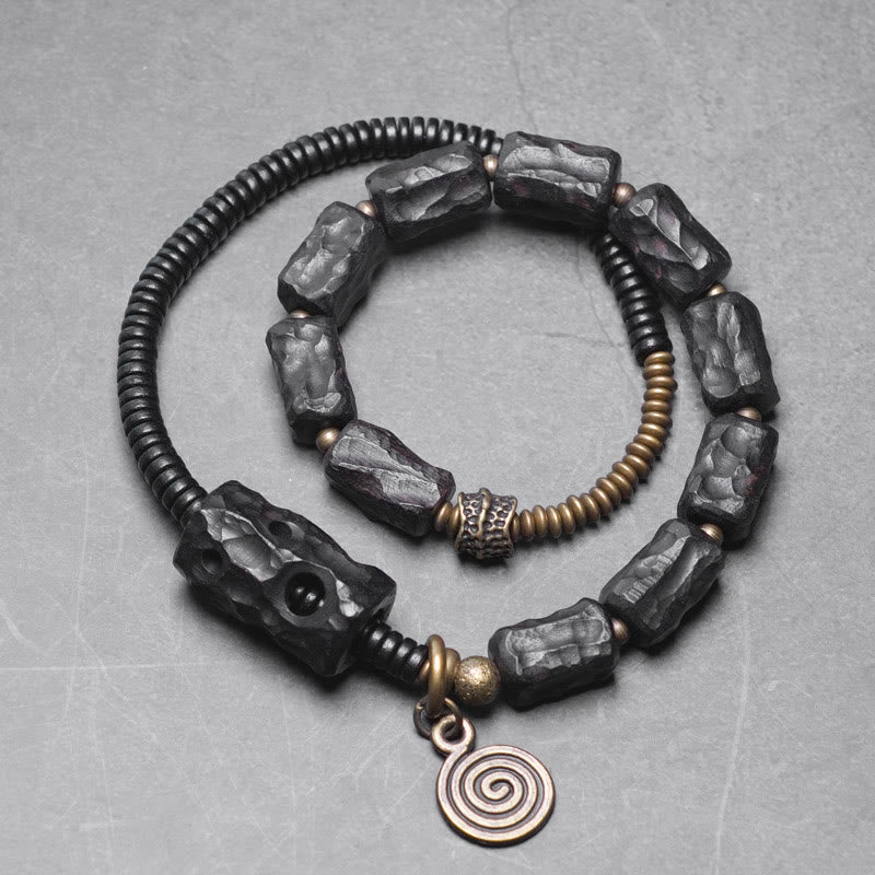 Bransoletka Buddha Stones Ebony Drewno Miedź Mosiądz Czerwony Agat Pokój Podwójne Owijanie