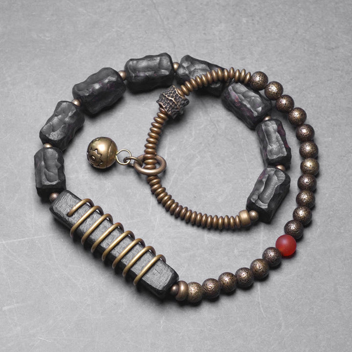 Bransoletka Buddha Stones Ebony Drewno Miedź Mosiądz Czerwony Agat Pokój Podwójne Owijanie