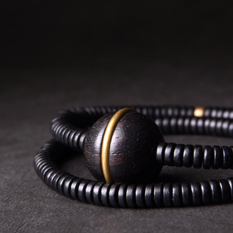 Buddha Stones Drewno hebanowe Miedź Mosiądz Równoważnia Piłka Prostopadłościan Podwójnie Owijana Bransoletka Naszyjnik