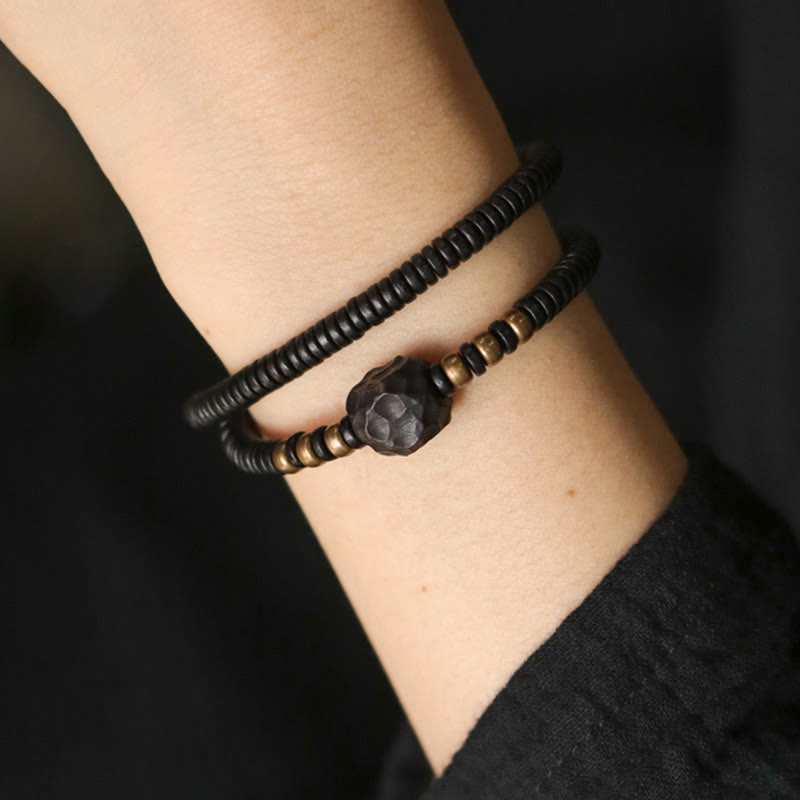 Bransoletka Buddha Stones Ebony Wood Copper Brass Peace Double Wrap