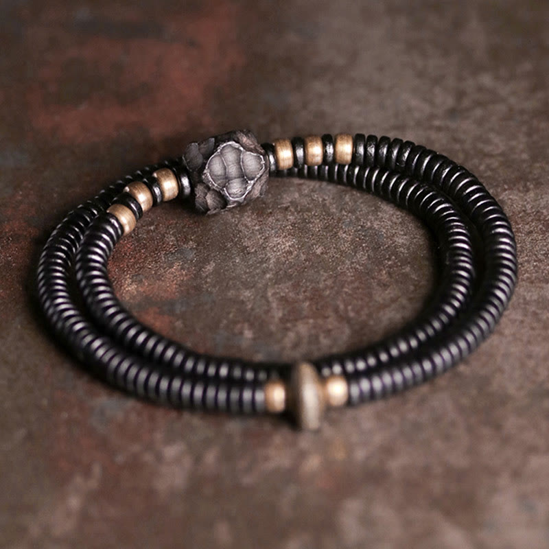 Bransoletka Buddha Stones Ebony Wood Copper Brass Peace Double Wrap