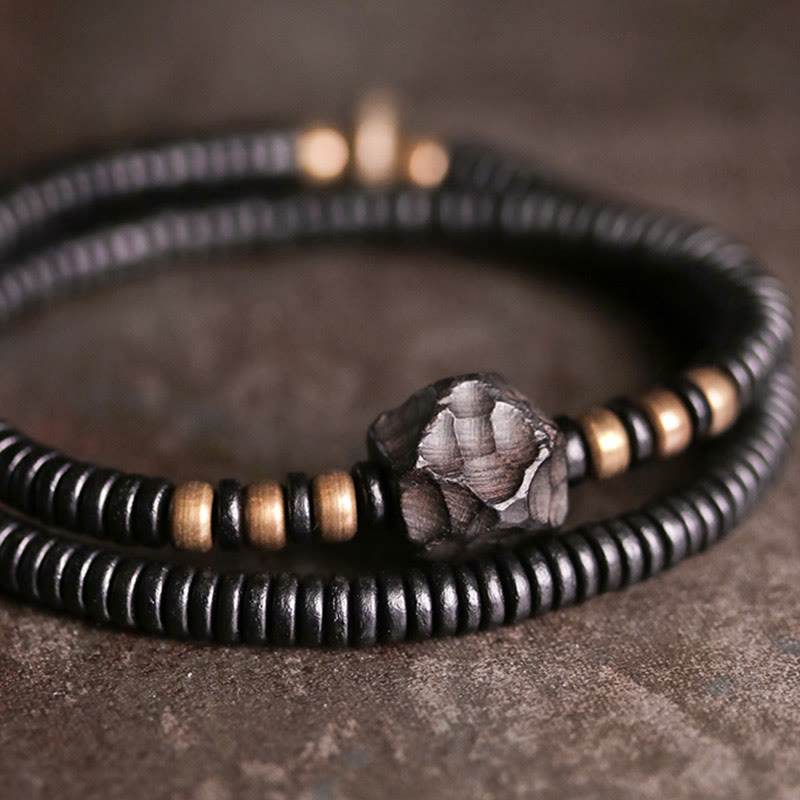 Bransoletka Buddha Stones Ebony Wood Copper Brass Peace Double Wrap