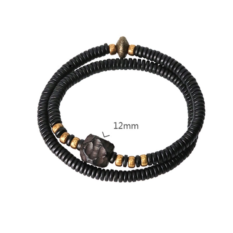 Bransoletka Buddha Stones Ebony Wood Copper Brass Peace Double Wrap