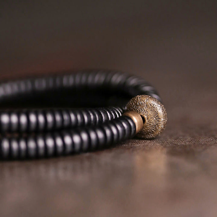 Bransoletka Buddha Stones Ebony Wood Copper Brass Peace Double Wrap