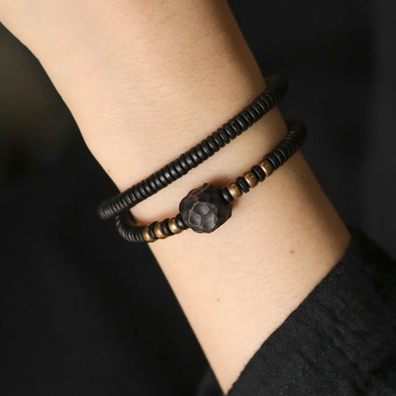Bransoletka Buddha Stones Ebony Wood Copper Brass Peace Double Wrap