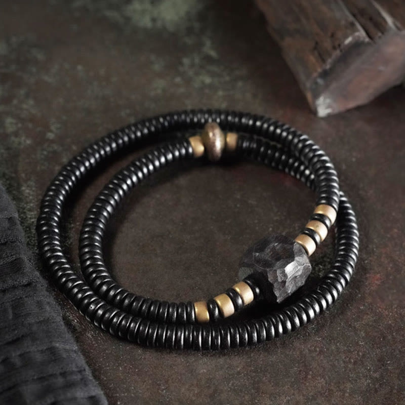 Bransoletka Buddha Stones Ebony Wood Copper Brass Peace Double Wrap