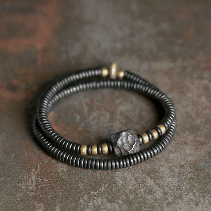 Bransoletka Buddha Stones Ebony Wood Copper Brass Peace Double Wrap