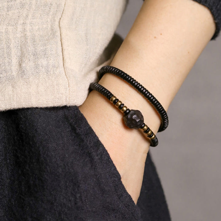 Bransoletka Buddha Stones Ebony Wood Copper Brass Peace Double Wrap