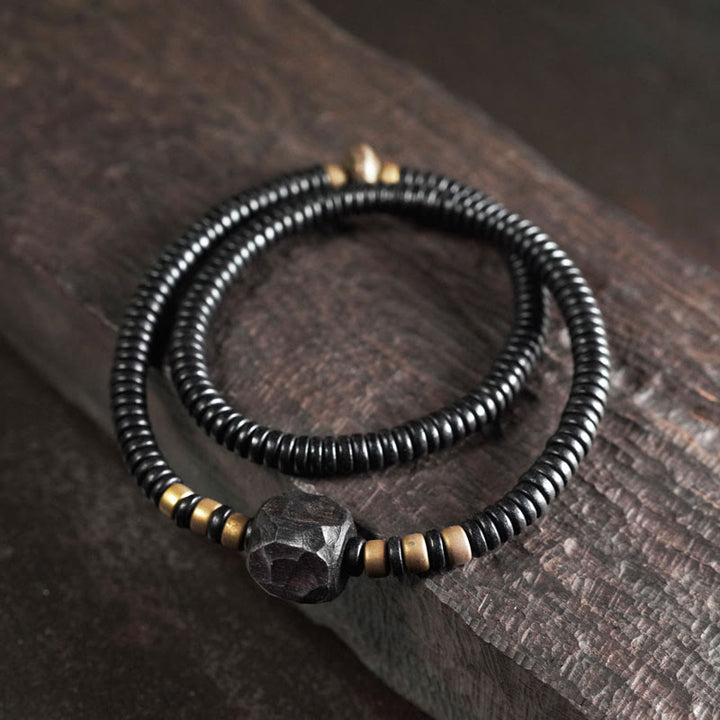 Bransoletka Buddha Stones Ebony Wood Copper Brass Peace Double Wrap