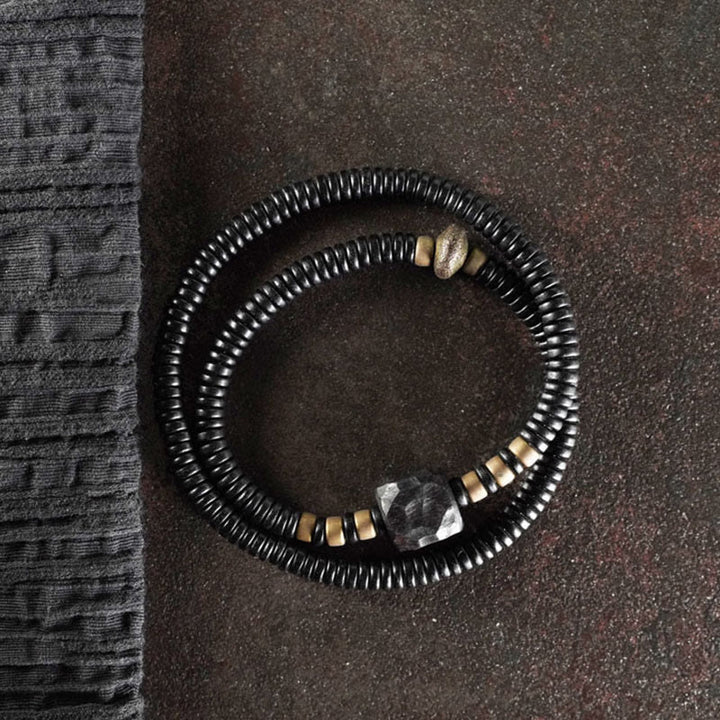 Bransoletka Buddha Stones Ebony Wood Copper Brass Peace Double Wrap