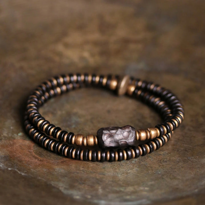 Buddha Stones Ebony Wood Green Sandalwood Copper Brass Calm Double Wrap