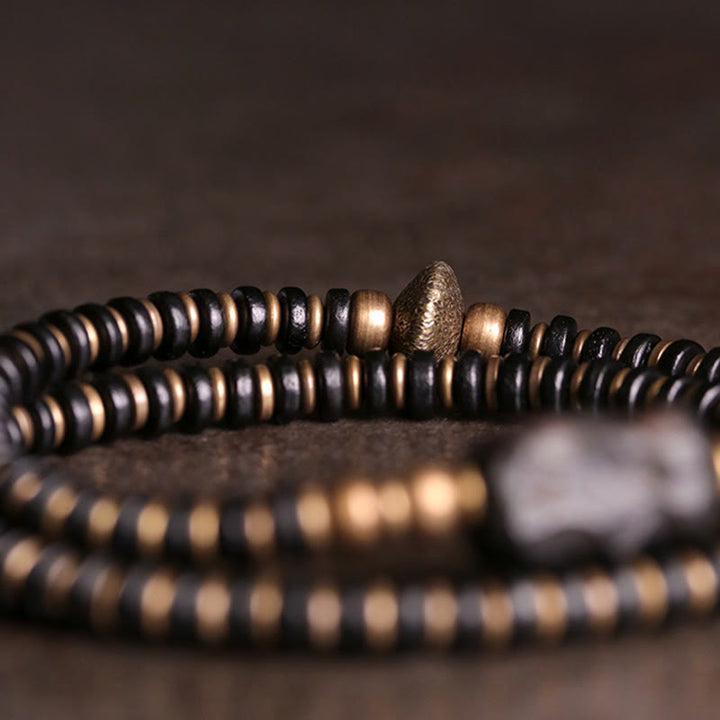 Buddha Stones Ebony Wood Green Sandalwood Copper Brass Calm Double Wrap