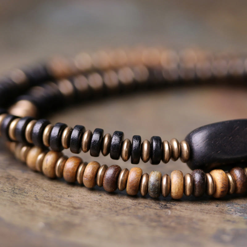 Buddha Stones Ebony Wood Green Sandalwood Copper Brass Calm Double Wrap
