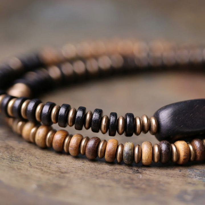 Buddha Stones Ebony Wood Green Sandalwood Copper Brass Calm Double Wrap