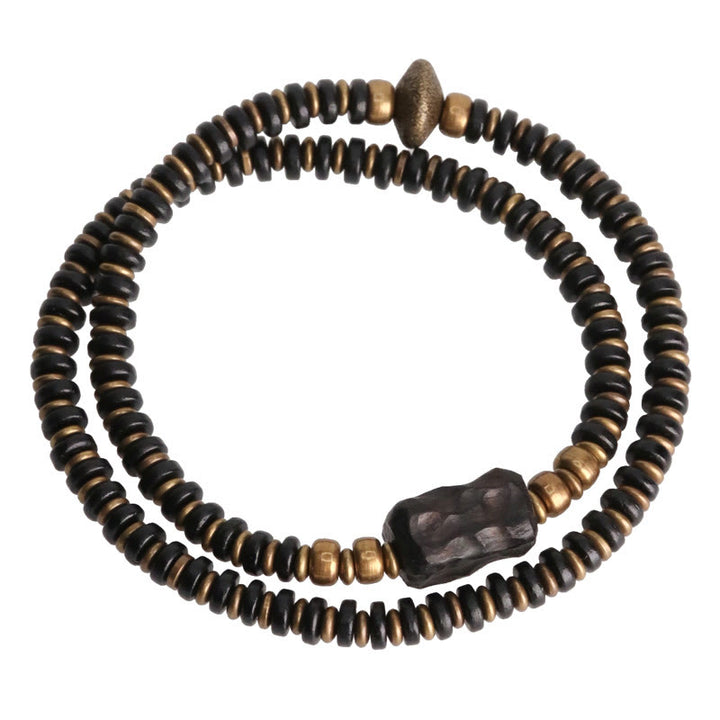 Buddha Stones Ebony Wood Green Sandalwood Copper Brass Calm Double Wrap