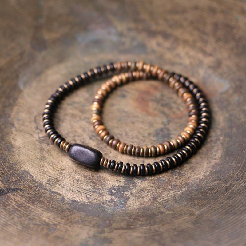 Buddha Stones Ebony Wood Green Sandalwood Copper Brass Calm Double Wrap