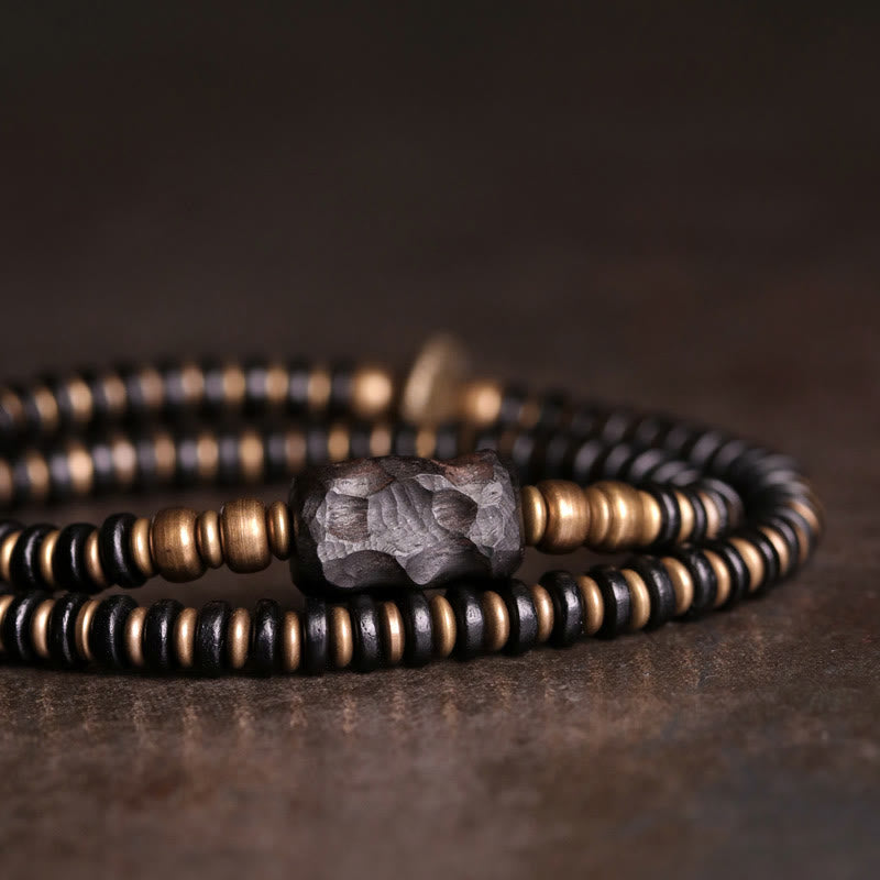 Buddha Stones Ebony Wood Green Sandalwood Copper Brass Calm Double Wrap