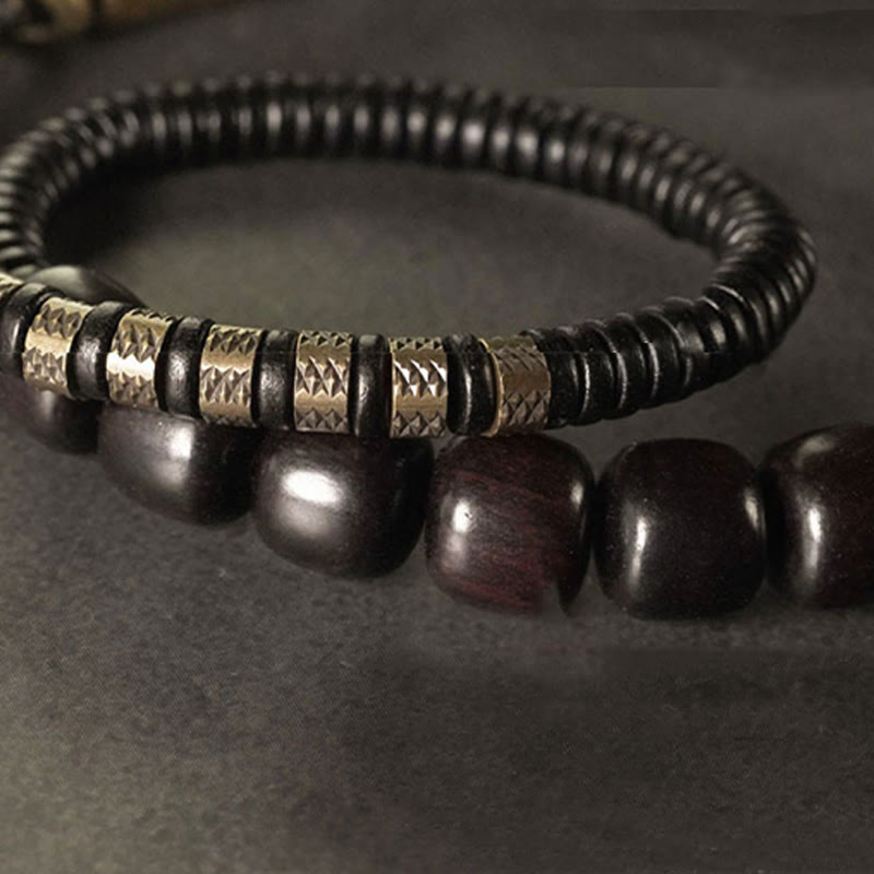 Buddha Stones Drewno hebanowe Miedź Mosiądz Vintage Koraliki Stożek Podwójne Owijanie Równowagi Bransoletka