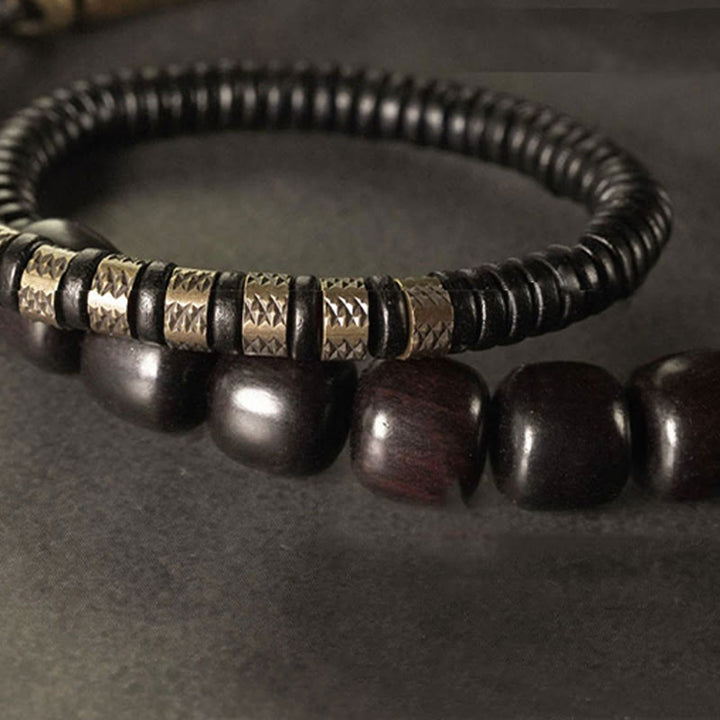 Buddha Stones Drewno hebanowe Miedź Mosiądz Vintage Koraliki Stożek Podwójne Owijanie Równowagi Bransoletka