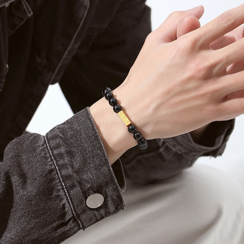 Bransoletka Buddha Stones Czarny Obsydian 925 Srebro Sterling Fu Character Cube Strength - image 9