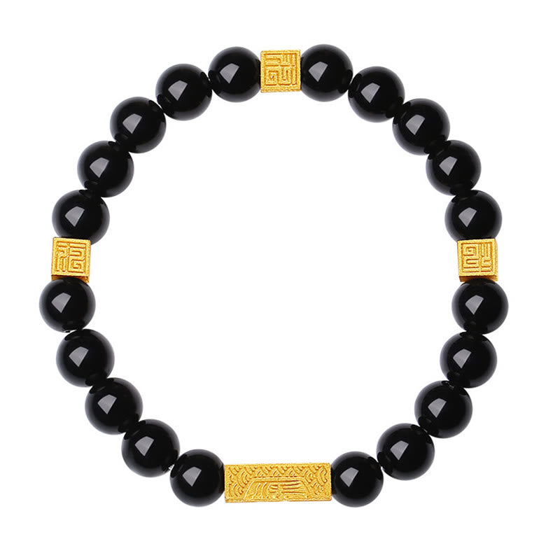 Bransoletka Buddha Stones Czarny Obsydian 925 Srebro Sterling Fu Character Cube Strength - image 12