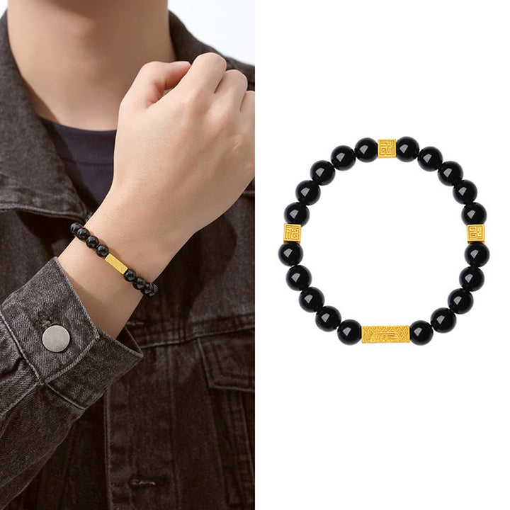 Bransoletka Buddha Stones Czarny Obsydian 925 Srebro Sterling Fu Character Cube Strength - image 10